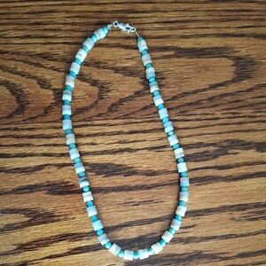 Necklace Heishi Amazonite And Turquoise Natural Stone Beads Sterling Silver 16"
